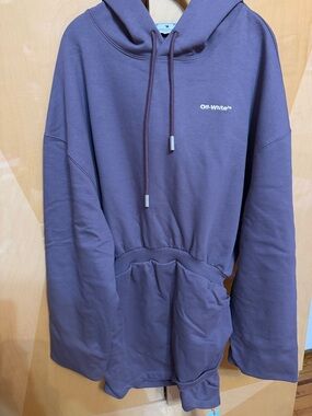 Off-White Purple Hoodie Dress with Drawstring